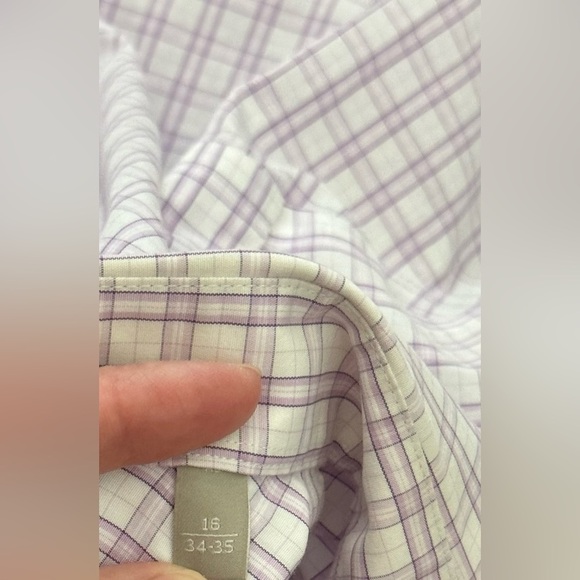 π NORDSTROM Men's Shop Non-Iron Dress Shirt - Purple Plaid (Size 16 Trim Fit)π - Picture 7 of 12